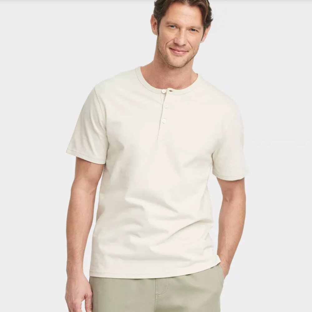 4 Pack - Men's Off White Short Sleeve Henley Shirt - Goodfellow & Co™ size Large